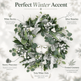 thumbnail image 2 of 24 Inch Winter Wreath for Front Door, Artificial Christmas Wreath with 2 White Owls, Frosted Eucalyptus, Pinecones and White Berries, 2 of 9