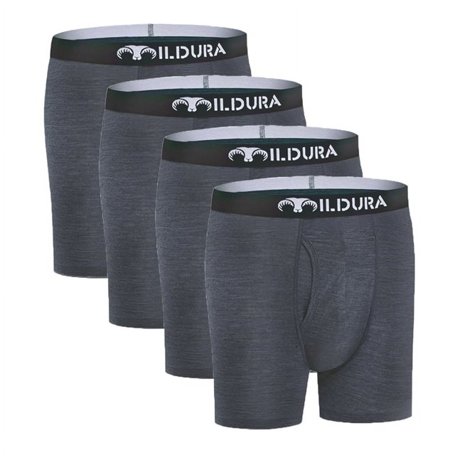 100% Merino Wool Boxer Briefs Men Merino Wool Underwear Base Layer Merino Boxer Brief Underpants Soft Moisture Breathable Comfy 4 Pack-Gray M