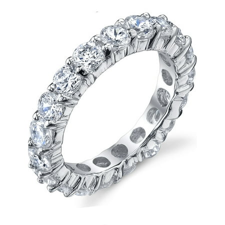 925 Wedding Band Style Ring - 3.50MM Sterling Silver 925 Eternity Ring Engagement Wedding Band Ring with Cubic Zirconia CZ