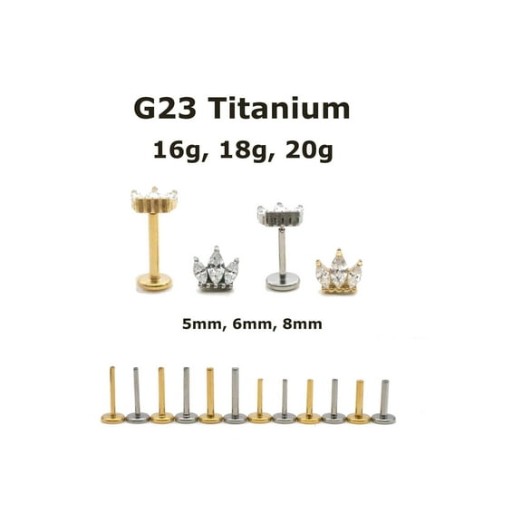 ChicBianca Threadless Flat Back Titanium Crown Stud Earrings for tragus helix conch