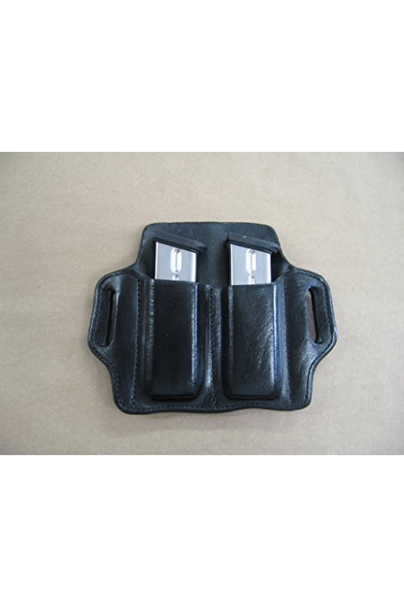 FN FNS FNP FNX 9mm /.40 Leather 2 Slot Molded Pancake Belt Mag Clip Pouch BLACK