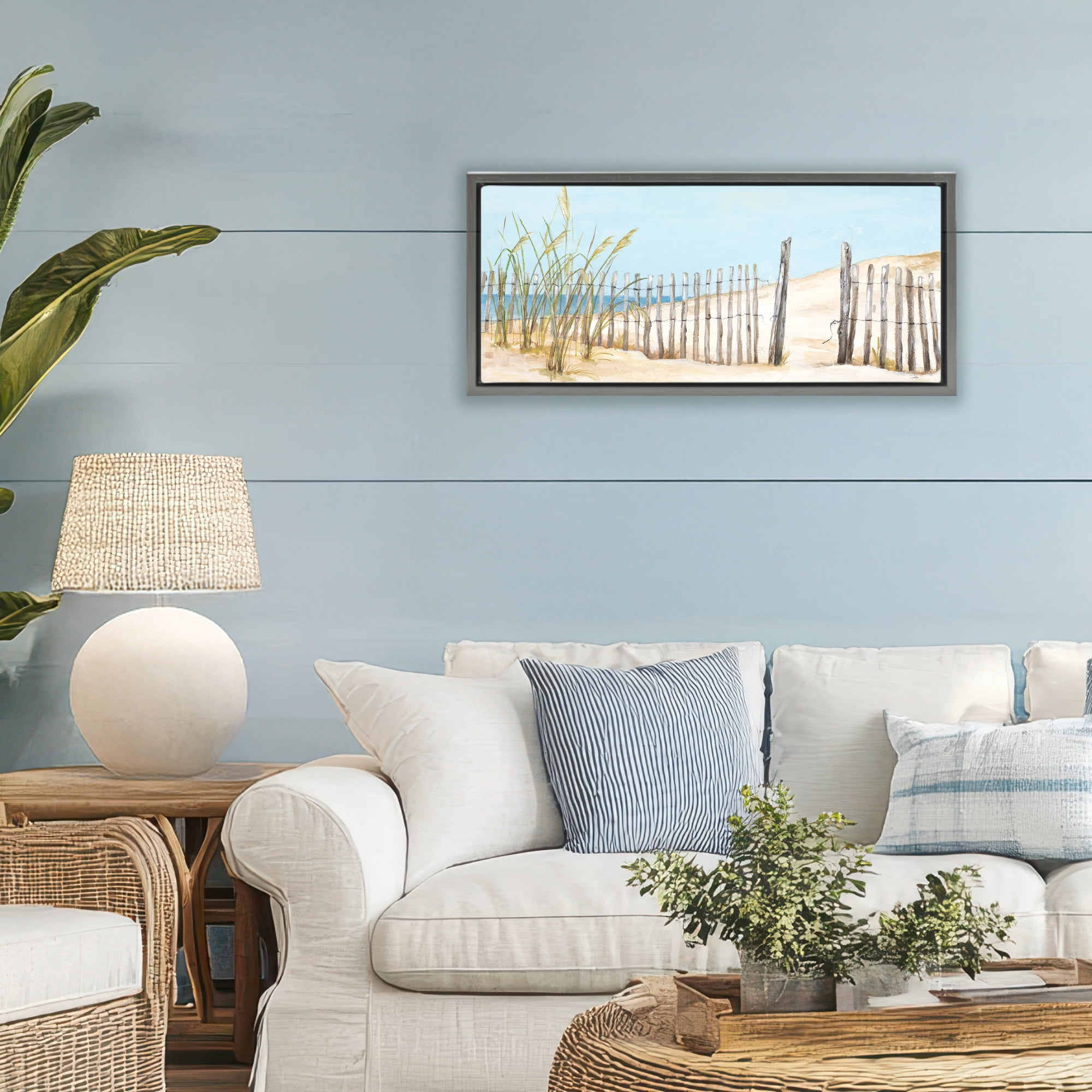 Stupell Industries Beach Fence Opening Gray Framed Floater Canvas Wall Art, design by Patricia Pinto