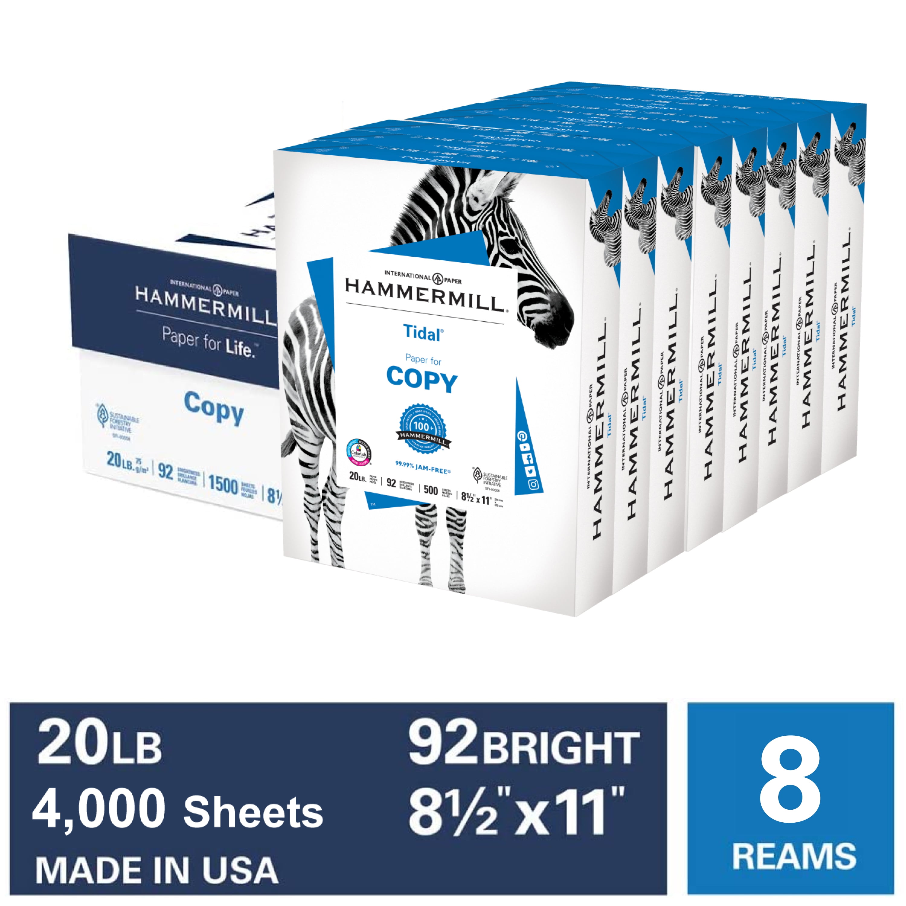 Hammermill Printer Paper, Tidal Copy 20 Lb., 8.5x11, 8 Ream, 4000 ...