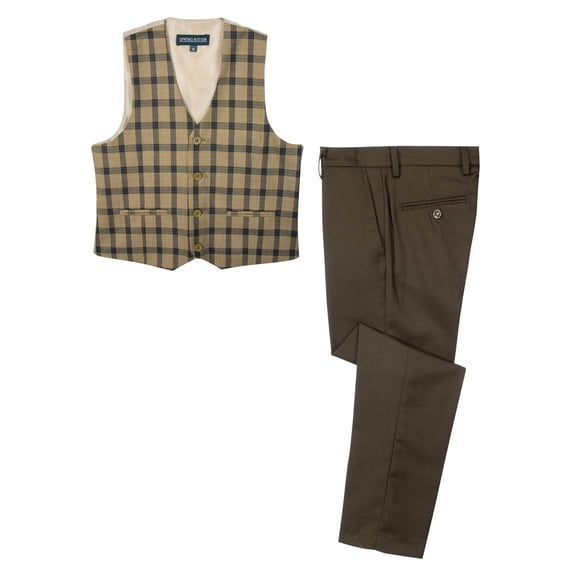 Spring Notion Boys' Plaid Vest and Pants Set, Brown 2T