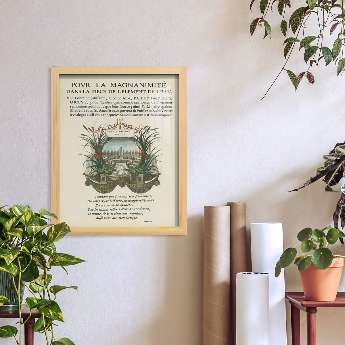 Printed Embellished Bookplate II - Framed Print w/glass - Natural Wood