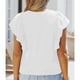 thumbnail image 4 of Tops con volantes para mujer, color puro, elegante, cuello redondo, tops de manga corta para citas, trabajo, blanco, XXL, 4 of 6