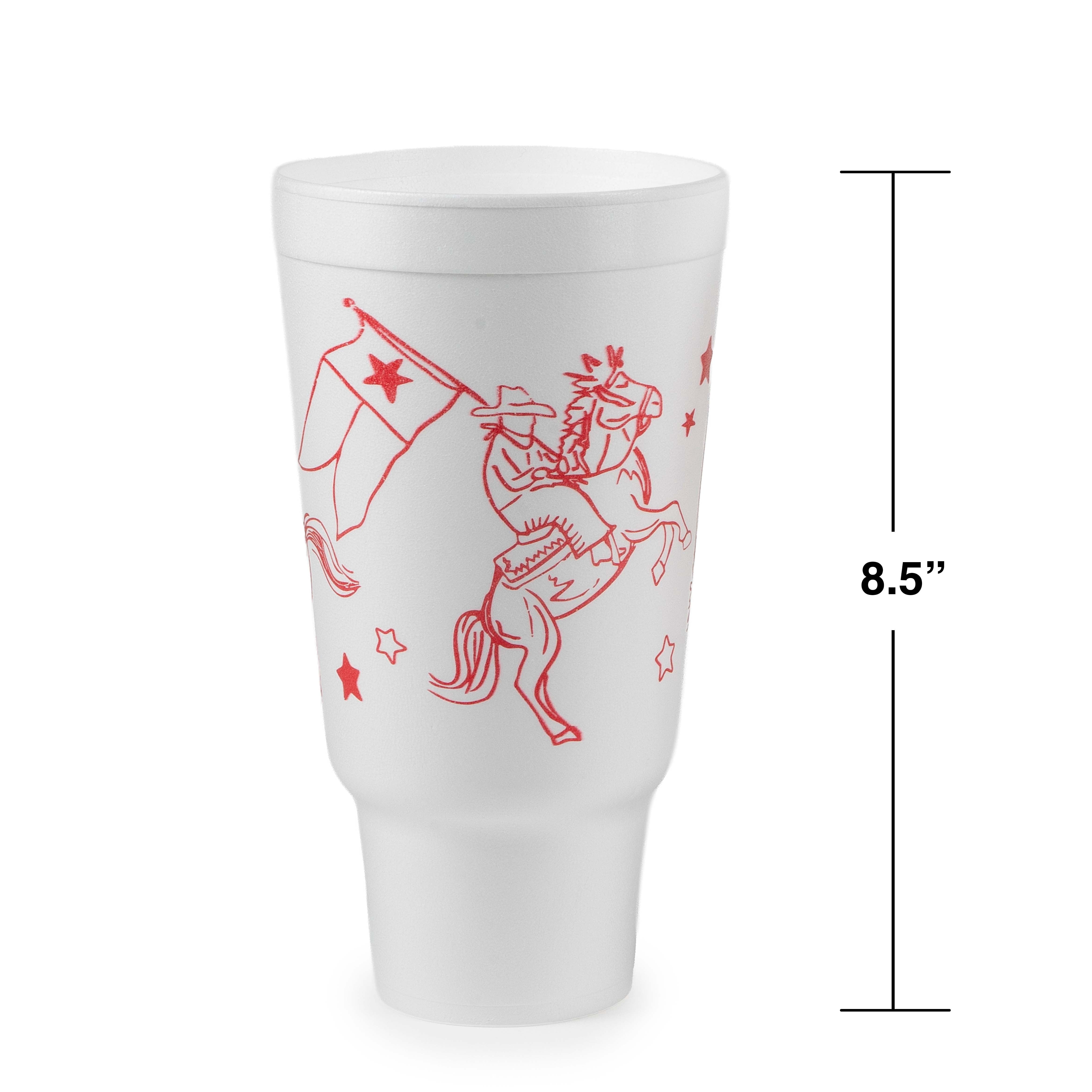 Social Butterfly Disposable Foam Cups with Lids and Straws, 44 oz, Cowboy Design, 8 Count