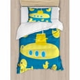 thumbnail image 3 of Rubber Duck Duvet Cover Set, Duckies Swimming in the Sea a Submarine Party Nautical Print, Decorative 3 Piece Bedding Set with 2 Pillow Shams, Queen Size, Navy Blue, by Ambesonne, 3 of 3