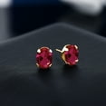 thumbnail image 3 of Gem Stone King 18K Yellow Gold Plated Silver Red Created Ruby Stud Earrings for Women Men | 3.00 Cttw | Gemstone July Birthstone | Oval 8X6MM, 3 of 4