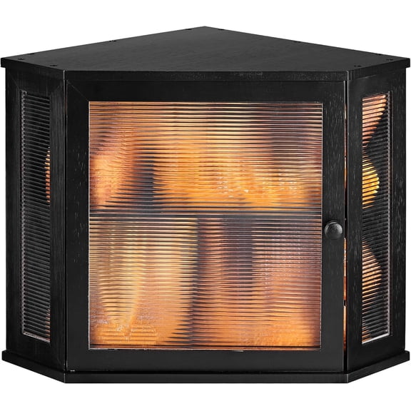 Corner Bread Box for Kitchen Countertop - Bamboo Large Capacity Bread Storage Bin with Acrylic Wavy Door Panel,Bread Box Under Cabinet (Black,Medium)