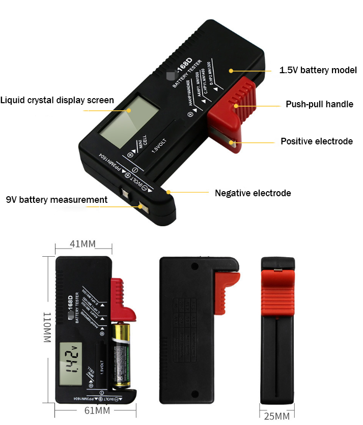 Universal Digital Battery Tester Checker Lcd Display For Aa Aaa C D 9v And Button Cell 4194