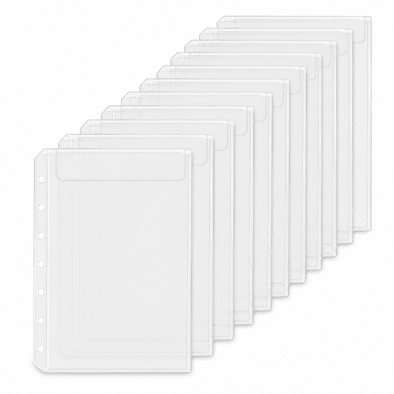 12 Pack A7 Mini Binder Pockets, 6-Hole Zipless Cash Envelopes with Flap, Clear PVC Planner Inserts for A7 Budget Binders and Binder Wallets