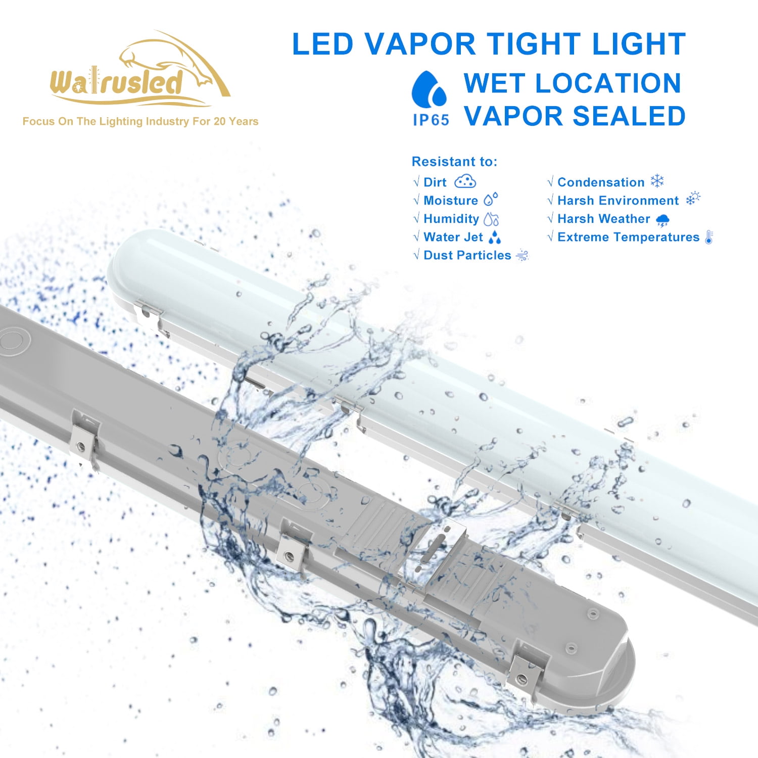 4FT LED Vapor Tight Emergency Light, Battery Backup IP65 IK08 20W/40W 125LM/W LED Vapor Proof Fixture, 5000K, 100-277V, 0-10V Dimmable 4 Foot Waterproof LED Outdoor Shop Light Fixture for Carport,FCC