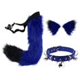 thumbnail image 3 of Conjunto de orejas y cola de piel sintética Accesorios de disfraces de cosplay Gargantilla de cuello de cuero de PU de regalo para fiestas temáticas Azul negro Fernando Cola para la cabeza, 3 of 8