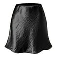 thumbnail image 3 of Women'S Elegant High Waist Ruffle Mini Skirt Silky Satin Fishtail A-Line Skirts Black L, 3 of 7