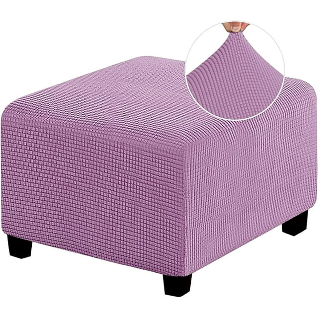 AVEKI Stretch Ottoman Cover Square Ottoman Slipcovers Furniture Protector Soft Slipcover with Elastic Bottom,Purple,L 0601M