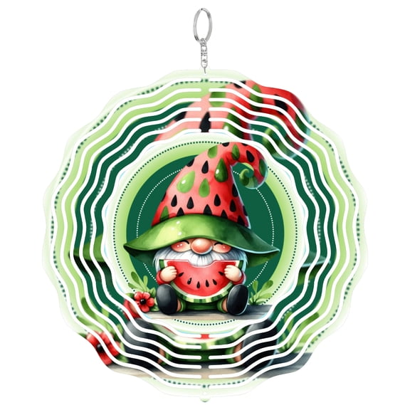 Watermelon Gnome 3D Wind Spinner Kinetic Metal Hanging Summer Fruit Garden Decor Round
