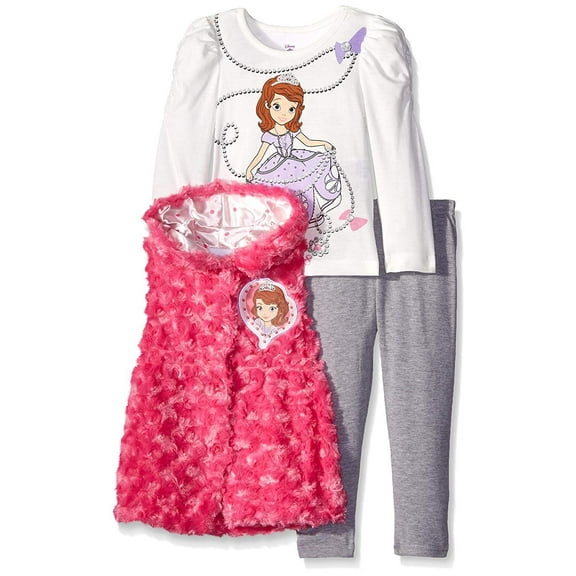 Disney Little Girls' 3 Piece Sofia Vest and Legging Set, Pink, 3T