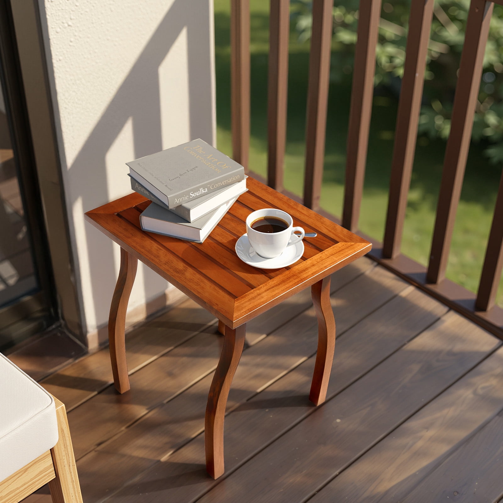Ktaxon 20in Wood Side Table, Patio Coffee End Table with Curved Leg, for Indoor Outdoor Balcony Lawn Pool, Natural
