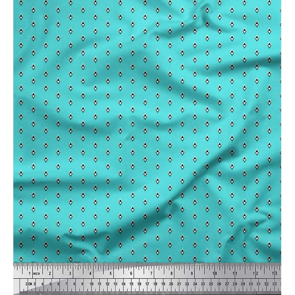 Soimoi Crepe Silk Fabric Geometric Small Print Fabric by The Yard 42 Inch Wide