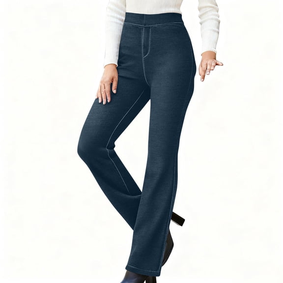 Women's Stretchy Denim Cropped Flare Leggings High Waisted Pull on Casual Yoga Pants Comfortable Solid Color Daily Wear Trousers