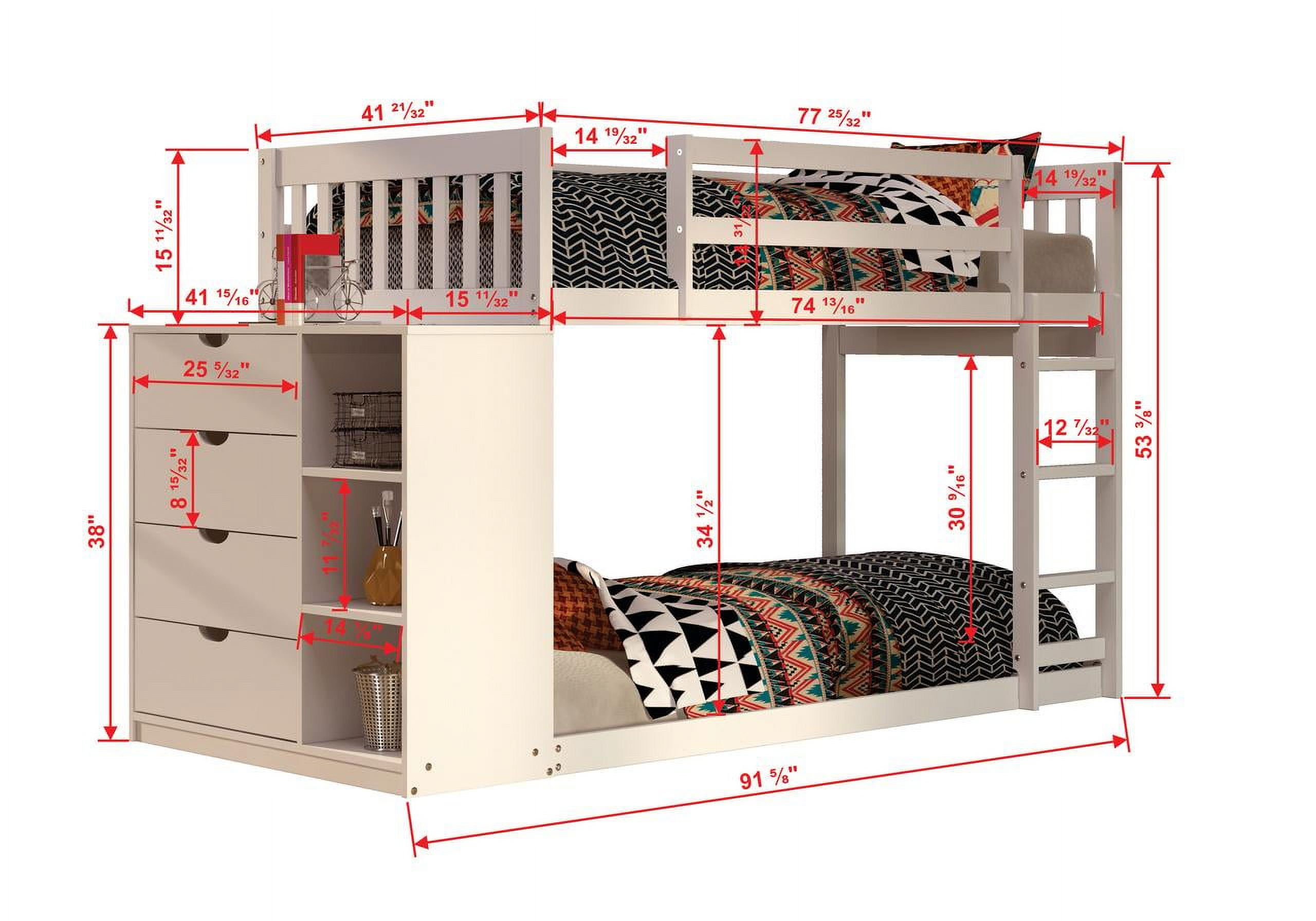 Donco Kids Twin Over Twin Mission Chest Bunk Bed, White