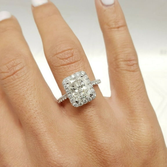 Hitanshu Jewels Radiant Cut Cubic Zirconia 14K White Gold Plated Wedding Womens Ring