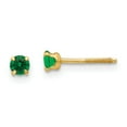 thumbnail image 1 of Boucles d'Oreilles Clous en Or Jaune 14k Pierre de Naissance Émeraude Simulée 3 mm Mai, 1 of 7