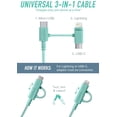 thumbnail image 3 of Smartish 3-in-1 Universal Fast Fabric Wrapped 6 ft Charging Cable - Crown Joule [Micro USB w/Lightning & USB-C Adapters] Apple MFi Certified for iPhone, iPad, Airpods & Android Phones - Teal Me More, 3 of 5
