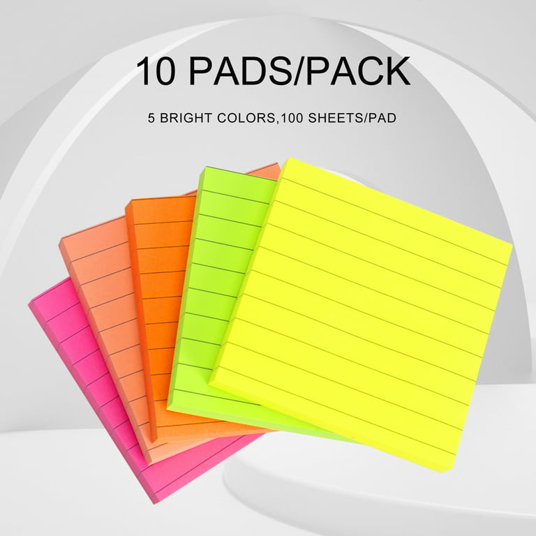 (8 Pack) Lined Sticky Notes to Do List 3 x 4 Inch, 8 Colors Self Sticky  Notes Pad Its, Bright Post Stickies Colorful Big Square Sticky Notes for