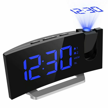 Mpow Projection Alarm Clock, 5'' LED Curved-Screen Projection Clock, FM Radio Alarm Clock, Dual Alarm Clock with 4 Alarm Sounds, 12/24 Hour, (Best Sounding Alarm Clock Radio)
