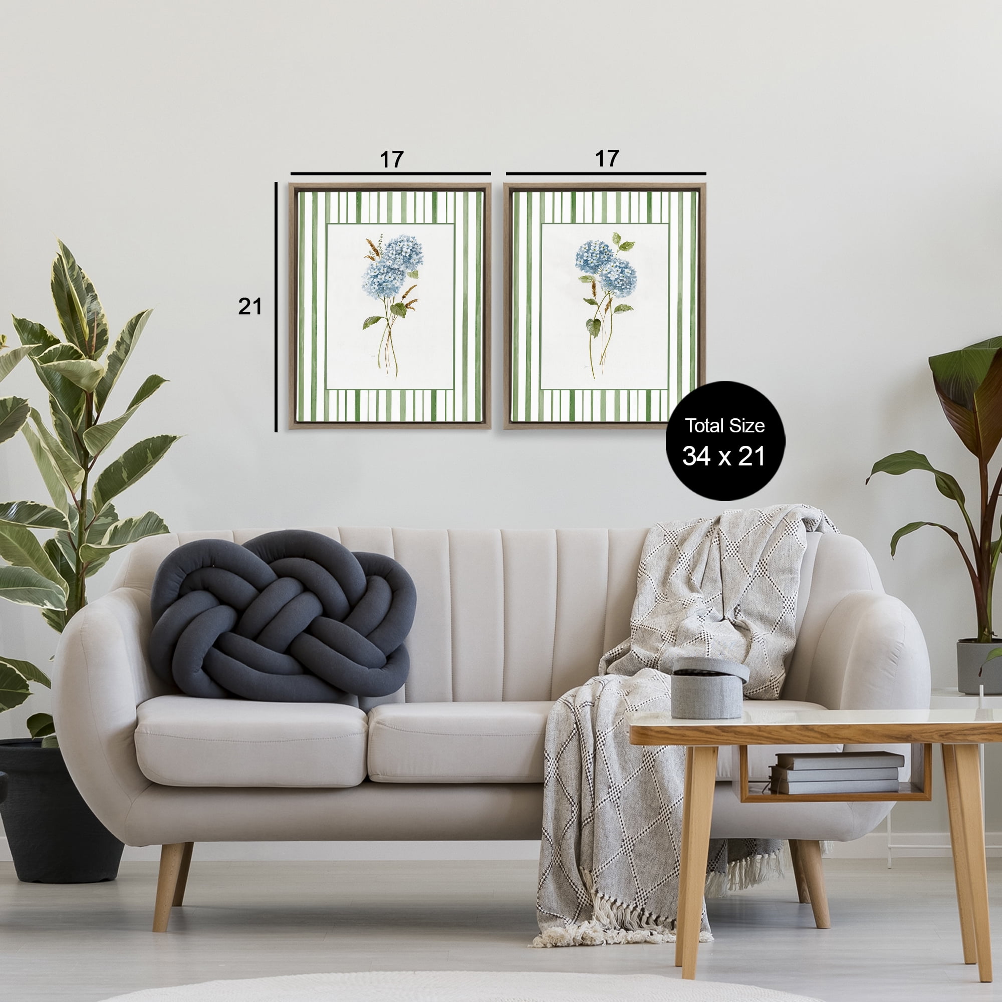 Stupell Industries Wheat & Hydrangea Sprigs 2 Piece Brown Framed Floater Canvas Set, design by Nan