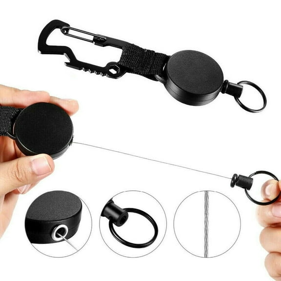 MANHUJI Key Chain Ring Wire Retractable Antis Lost Reel Chain Steel Edc Key Rope Tool Badge Other Key Chain for Car Keys Key Chain for Car Keys Keys Holder(Black,One Size)