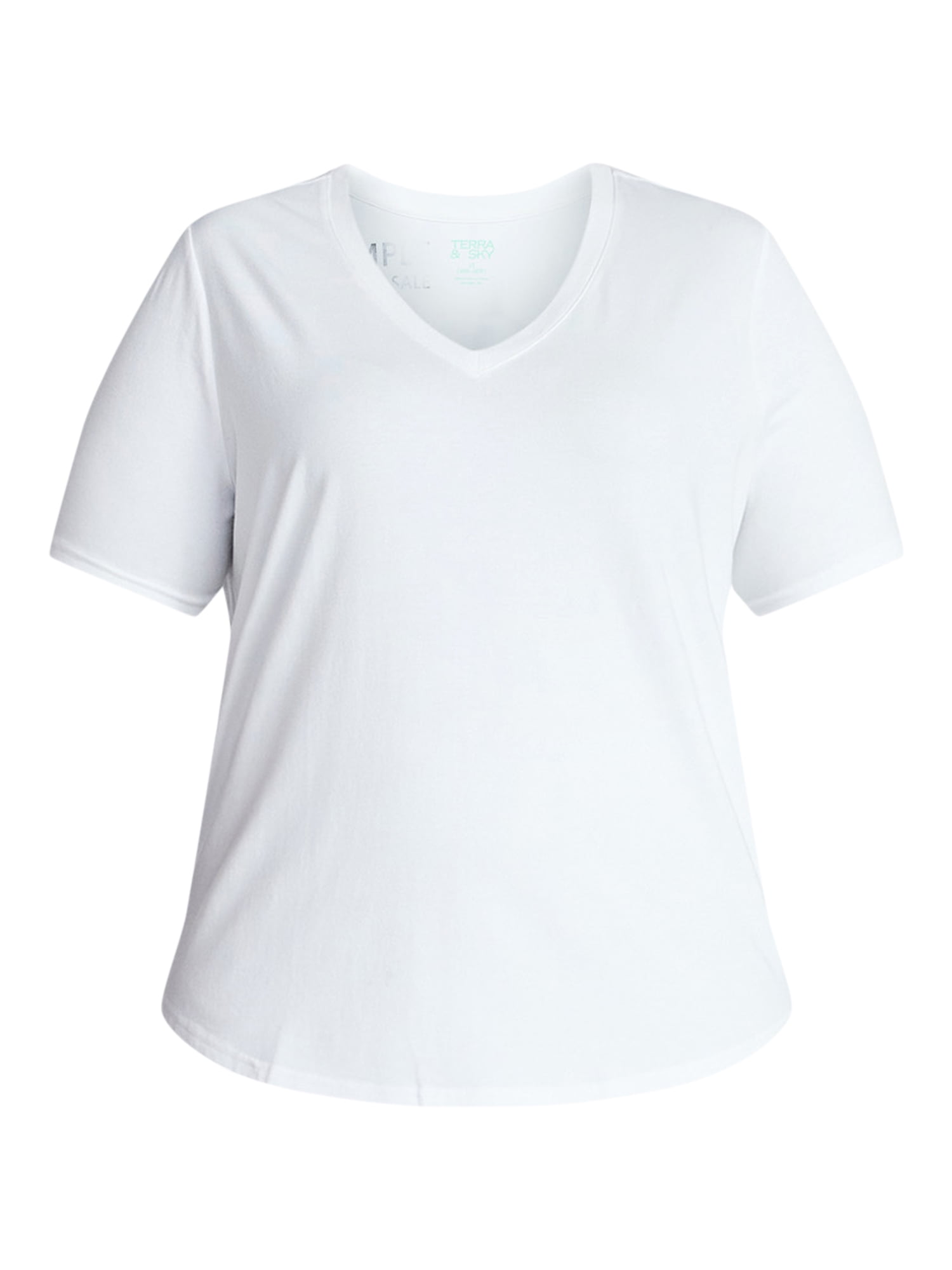 Terra & Sky Women's Plus Size V-Neck Tee with Short Sleeves, Size 0X-5X