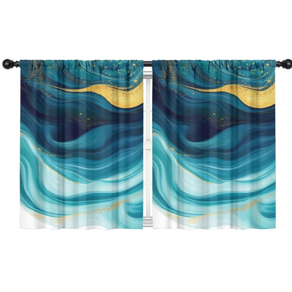Blackout Kids Curtains,Teal and Gold Marble Ink Swirls Pattern Childrens Insulated Curtains Set Of 2,Bedroom Essentials,Toddler Room Decor 42"x54"