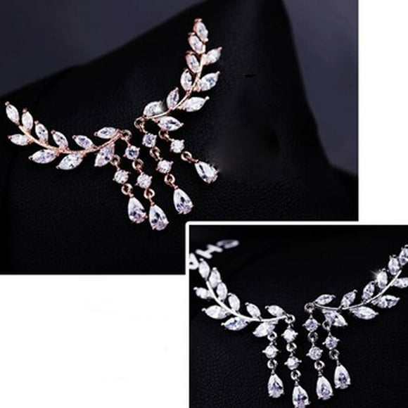 Dvkptbk Earring 1Pair Women Fashion Crystal Rhinestone Leaves Tassel Ear Earrings Jewelry