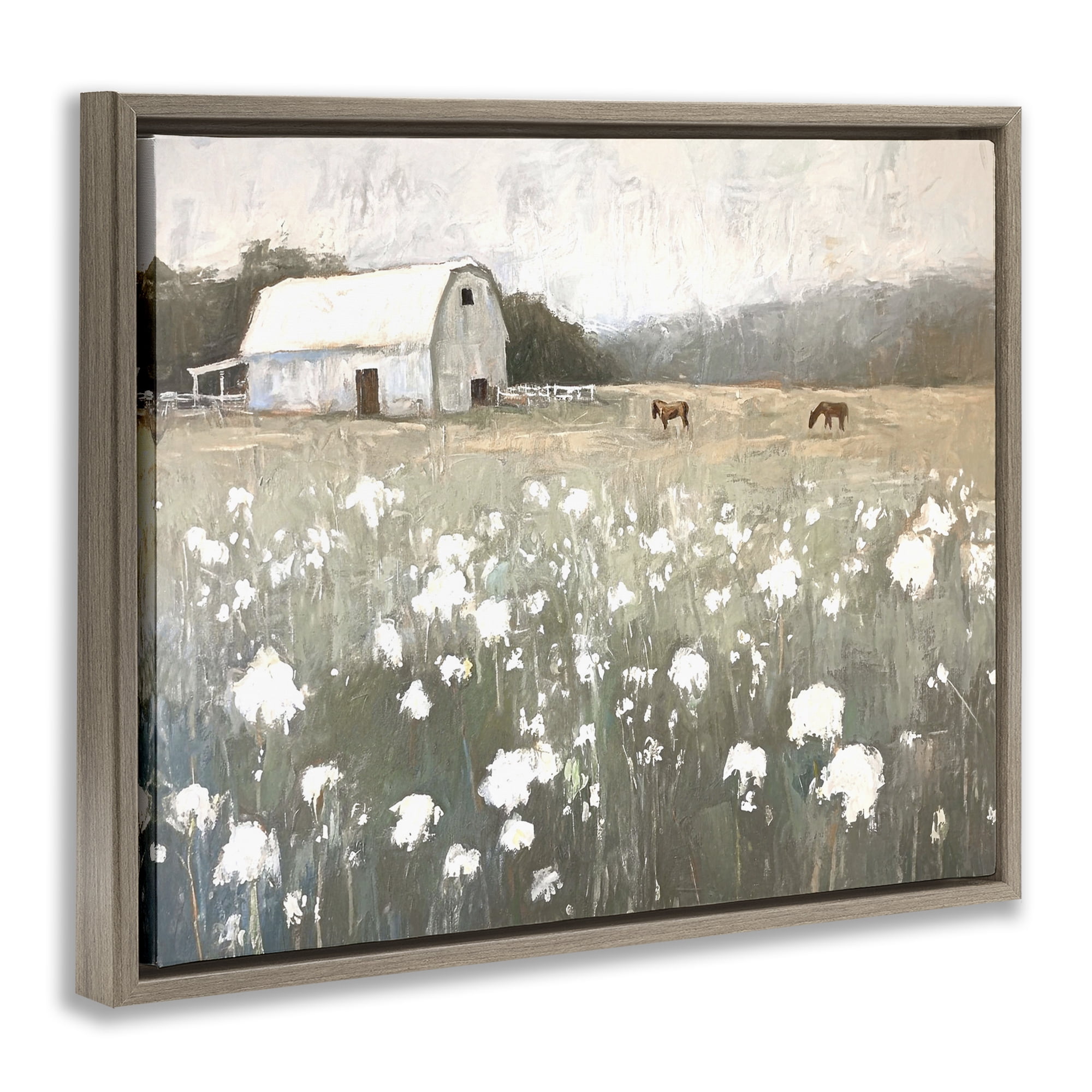 Stupell Industries Peaceful Horse Pasture Landscape Painting Brown Floater Framed Canvas Art Print Wall Art, 21 x 17