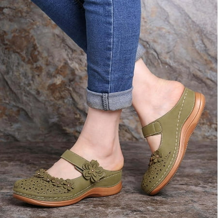 

BRISEZZS Flat Sandals for Women- Casual Open Toe Round Toe Summer Sandals #410 Green