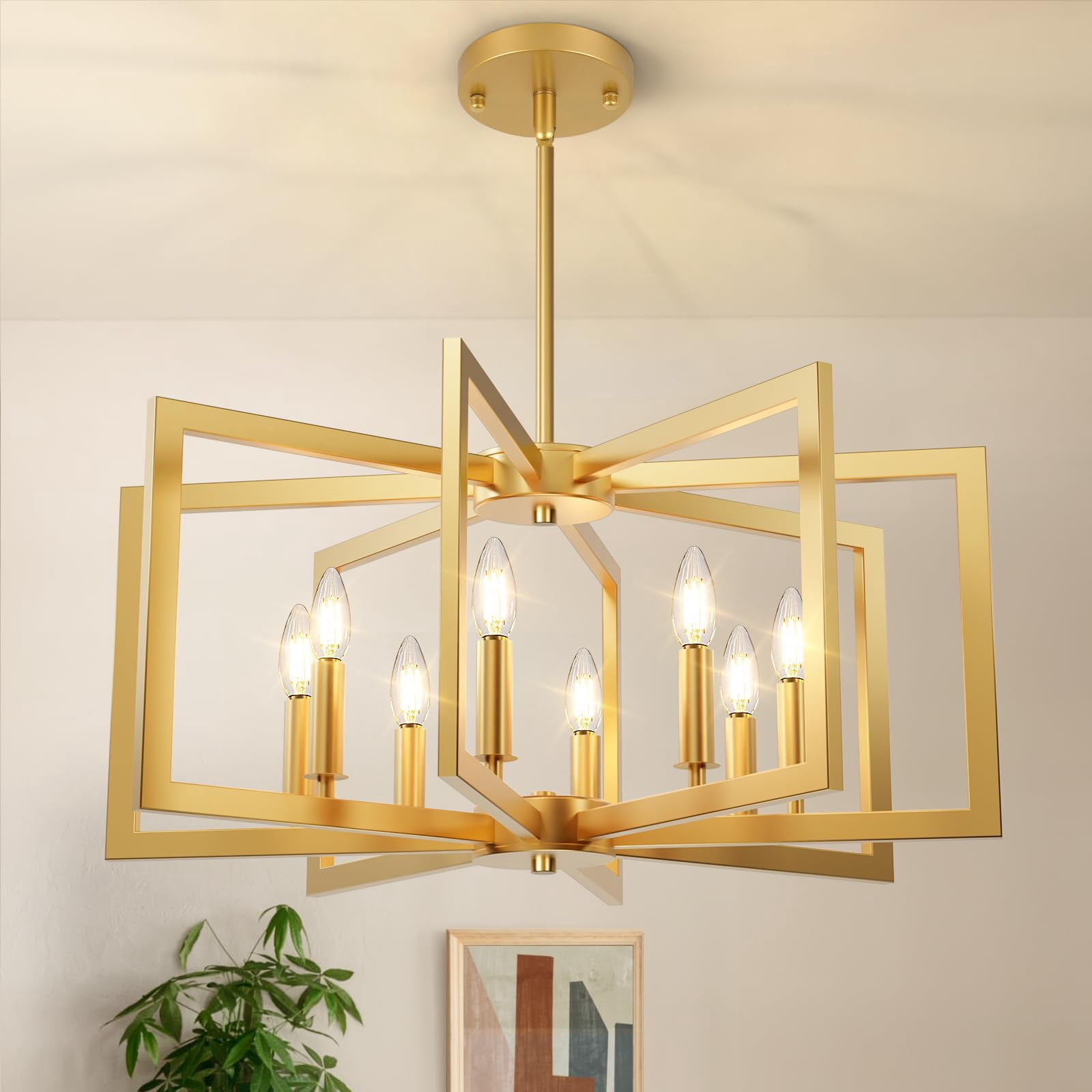 Nordic Hygge 8-Light Farmhouse Dining Room Modern Chandelier, Gold