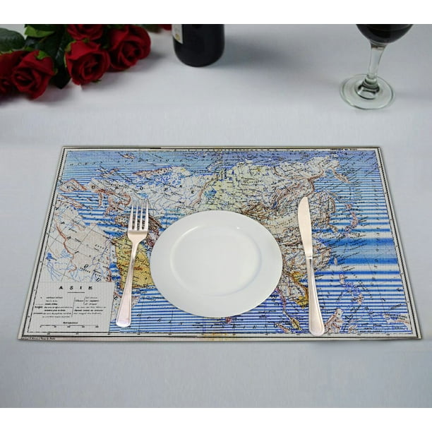 GCKG Watercolor Placemat, the Old Map of World Placemat 12x18 Inch,Set of 2