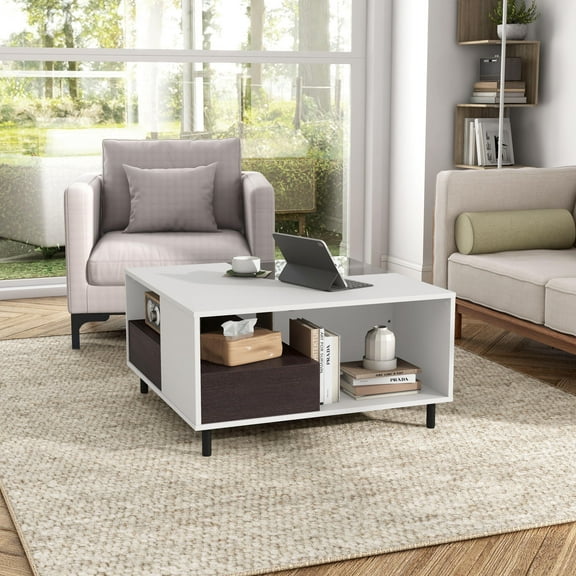 Zenith Multi-Storage Wood Coffee Table with LED, White