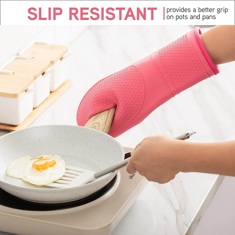 Oven Mitts Heat Resistant – (Pink Color) Mini Oven Mitts, Silicone Gloves  Heat Resistant, Kitchen Gloves for Cooking, Silicone Oven Mitts & Pot