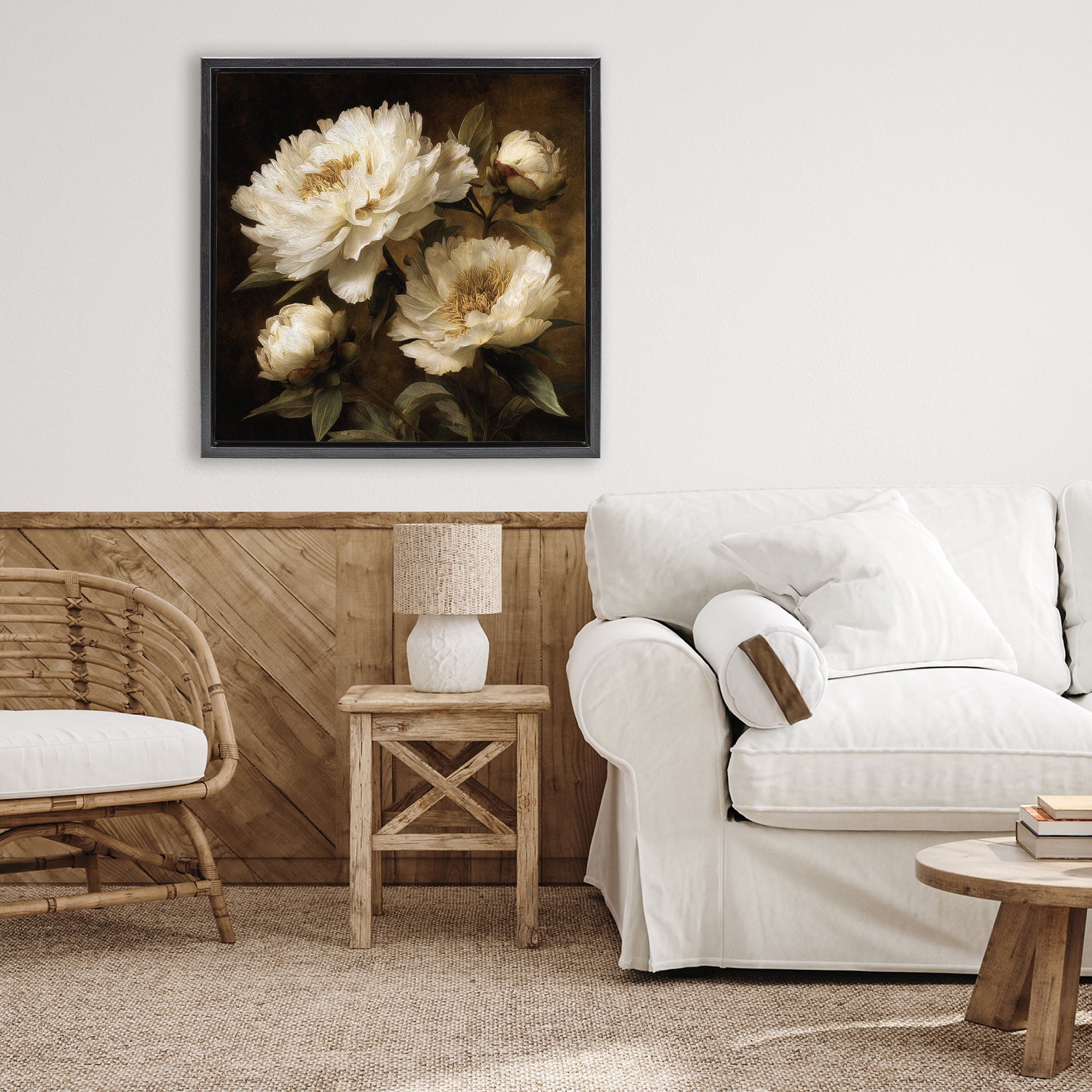 Stupell Industries Dreamy Vintage Peony Elegance Black Framed Floater Canvas Wall Art, design by Petal Prints Design