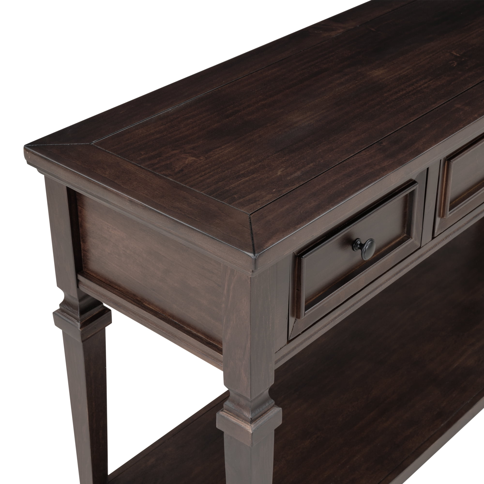 Retro Console Table with Three Drawers and Open Shelf, Espresso