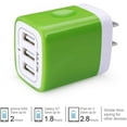 thumbnail image 3 of Wall Charger,USB Charger Adapter,3.1A/3Pack Muti Port Fast Charging Station Power Charge Base Block Plug,Green, 3 of 7