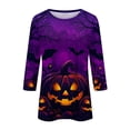 thumbnail image 5 of WTOBBY Women's Halloween Print Round Neck Fashion Top with 3/4 Sleeve, Casual Loose Fit Blouse for Fall Season, Comfortable Daily Wear and Holiday Apparel,Purple Pink 5XL, 5 of 5