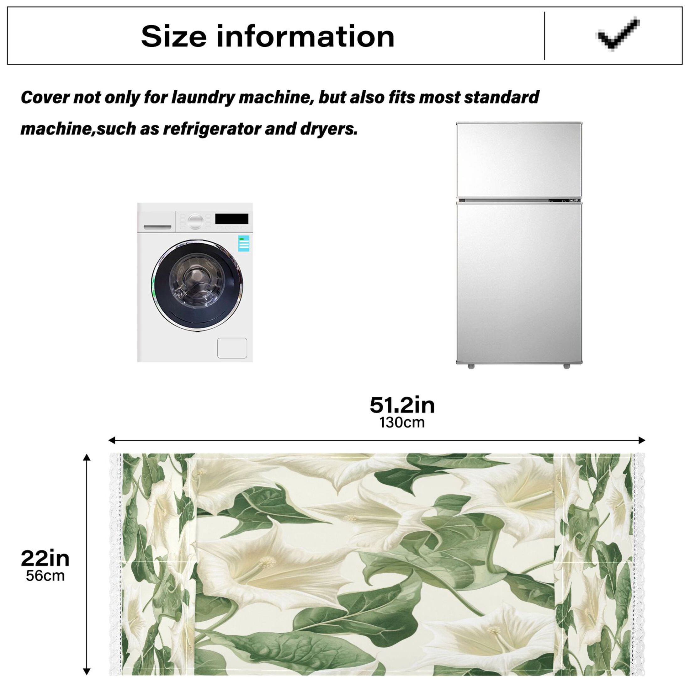 Datura StramoniumWasher and Dryer Covers Dust-Proof and Oil Resistant Fridge Cover with 4 Storage Pockets Washing Machine Top Cover for Laundry Kitchen Home 51.2 x 22 In