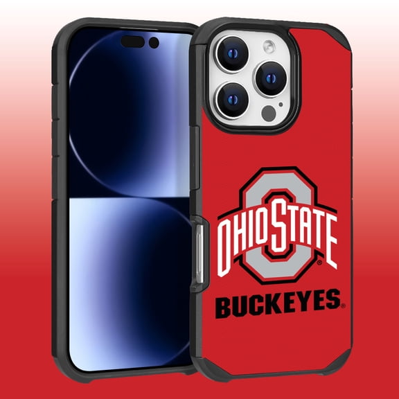 Apple iPhone 16 Pro (6.3) - Licensed NCAA of Ohio State University Buckeyes Logo on Red Textured Dual Layer Case