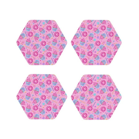 

Junzan Pink Donuts Print Coasters for Drinks - Leather Coasters Set of 4 for Coffee Table for Housewarming/Kitchen/Bar/Decor-Hexagon