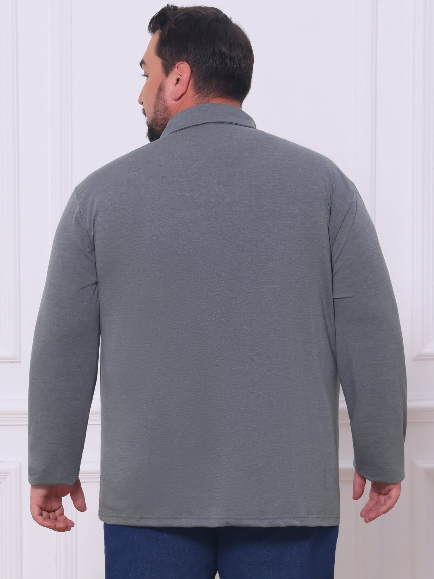 DARING DIVA Men's Big Tall Chest Pocket Long Sleeve Business Polo Shirt 3XL Gray